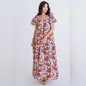 Karlie Floral Multi Poplin Square Neck Maxi Dress​​​​